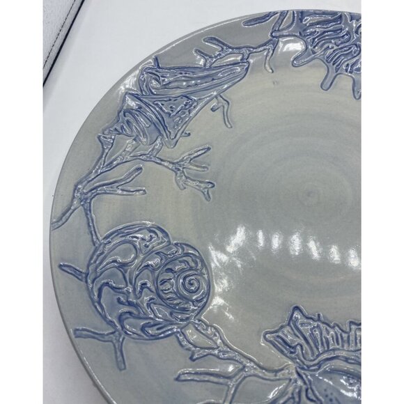 Pottery Barn Salad Plate Dessert Blue Shell Ocean Beach Coastal Coral  8" Lot 2 - Picture 12 of 13